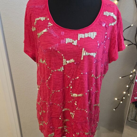 Chico's Zenergy Pink Sequin Top -Size 2 - EUC - Picture 1 of 4